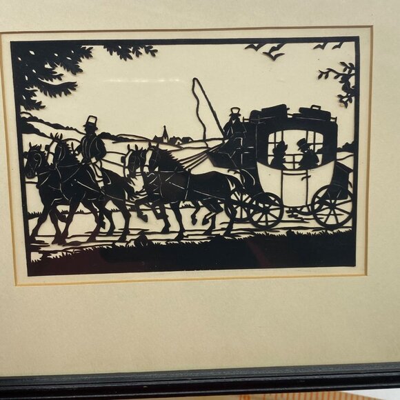 Vtg Marshall Field & Company Framed Horse-Drawn Carriage Silhouette Art Signed - Picture 1 of 6